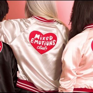 Tuesday Bassen Embroidered Satin Bomber Mixed Emotions Jacket L Large